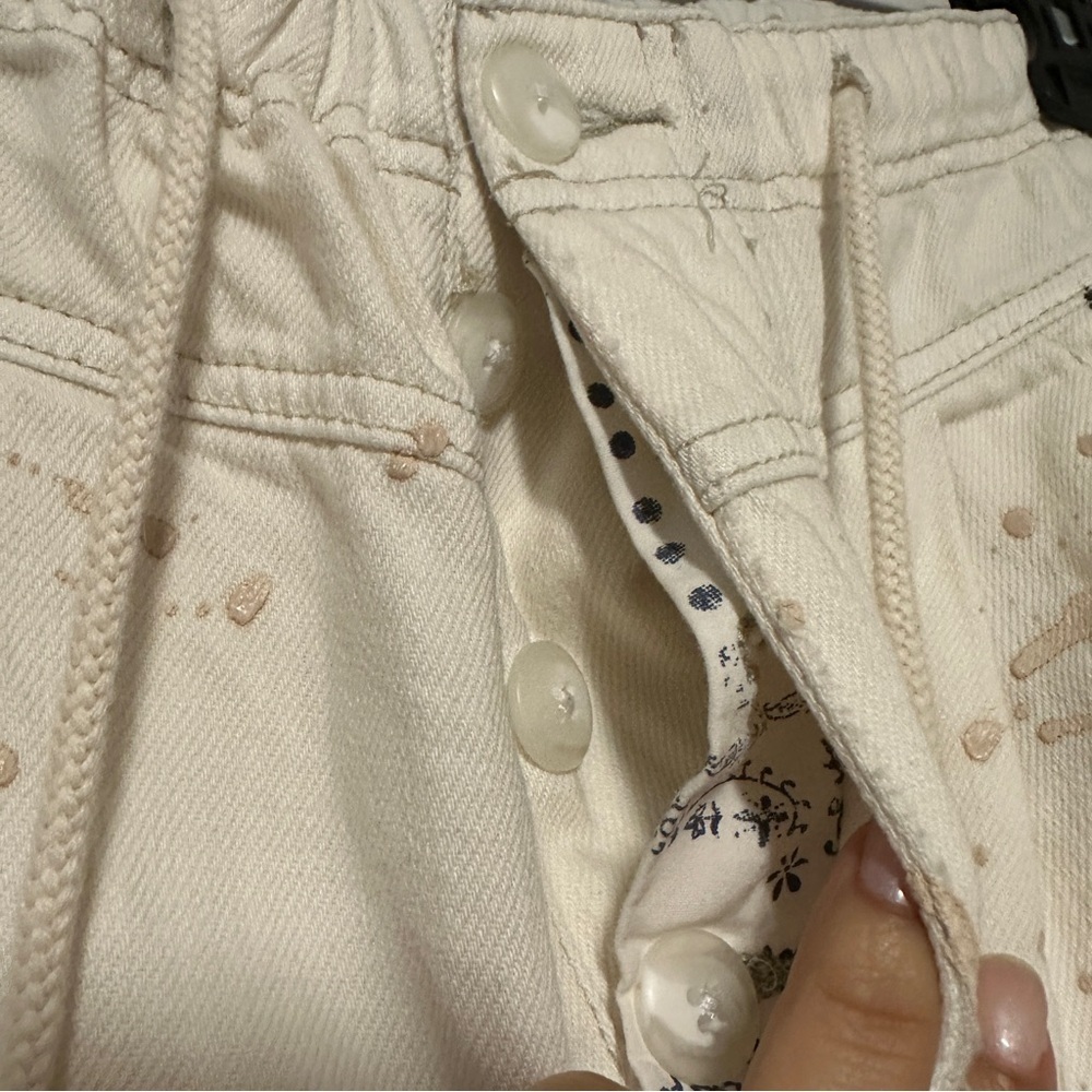 Free People Mixed Up Cotton Distressed Utility White Jeans Size XS - Picture 7 of 10